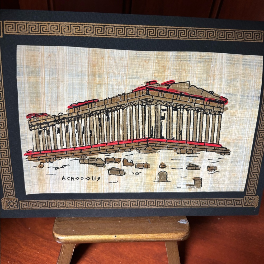 Ancient Greek Acropolis Artwork on old VTG paper